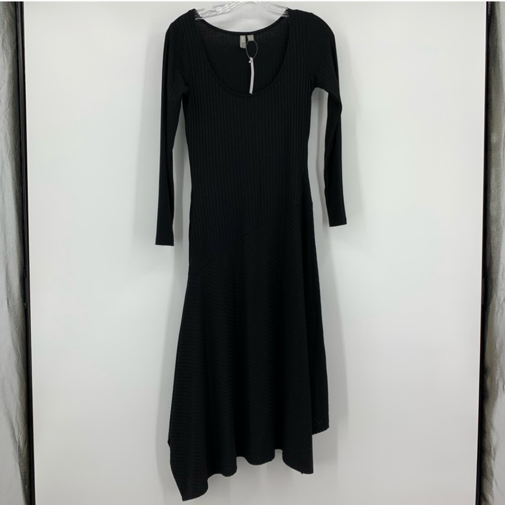 ASOS NWT Scoop Neck Asymmetric Hem Black Midi Dress, Sz 4 Tall